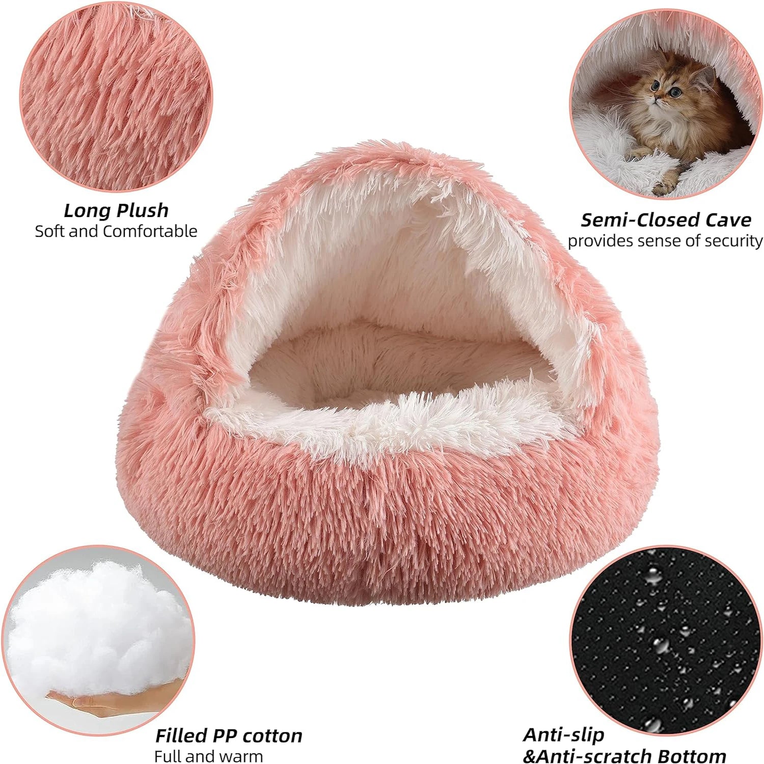 Fluffy Hooded Cat Bed for Cozy Comfort - Smarsty
