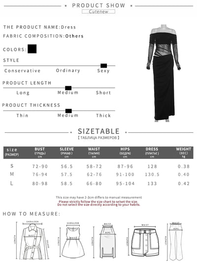 Cutenew Mesh Ruched Women Maxi Dress Sexy See Through Off Shoulder Long Sleeve Sheath Vestidos Female Midnight Party Solid Robe - Smarsty