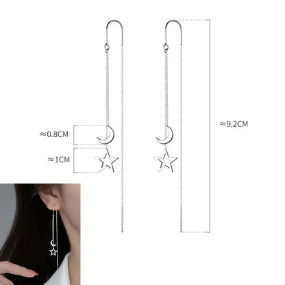 925 Sterling Silver Star Earrings with Tassel Design for Women - Smarsty