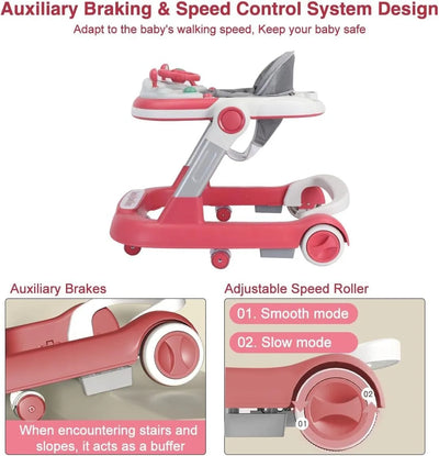 2 in 1 Baby Walker, Toddler Baby Push Walker with Removable Feeding Tray and Music Tray(Without Battery), Foldable Walker - Smarsty