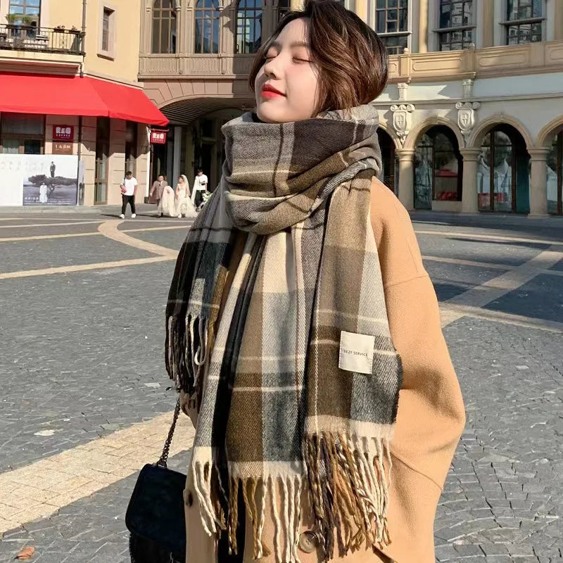 Women’s Winter Plaid Scarf Thick Warm Knit Shawl - Smarsty