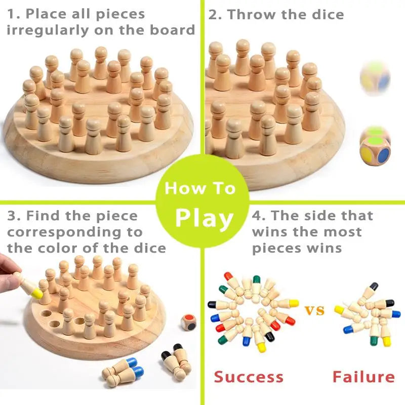 Montessori Wooden Memory Match Stick Chess Board Game Logic Braintease Toys for Boys and Girls Early Education Color Recognition by Smarsty