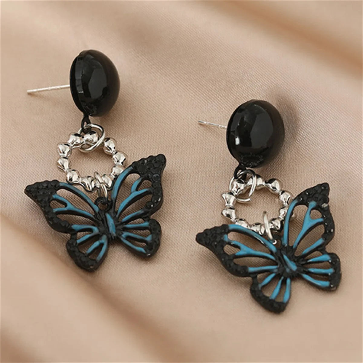 Vintage Punk Black Flower Drop Earrings for Women Geometric Style - Smarsty