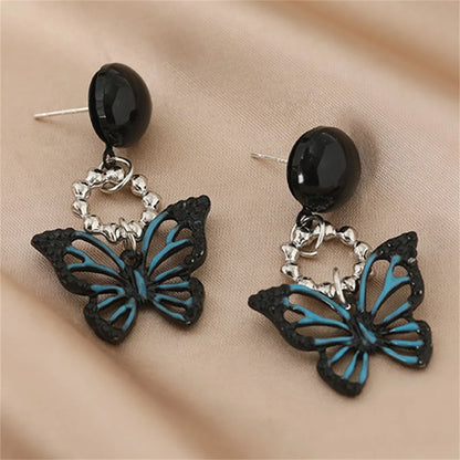Vintage Punk Black Flower Drop Earrings for Women Geometric Style - Smarsty