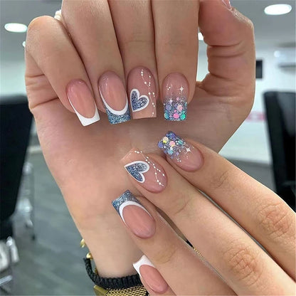 24PCS Short Pink French Press On Nails for Easy Glam - Smarsty