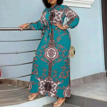 VONDA Maxi Dress 2024 Summer Women Bohemian Printed Party Sundress Long Sleeve Stand Collar Casual Robe Holiday Vestidos Belted - Smarsty