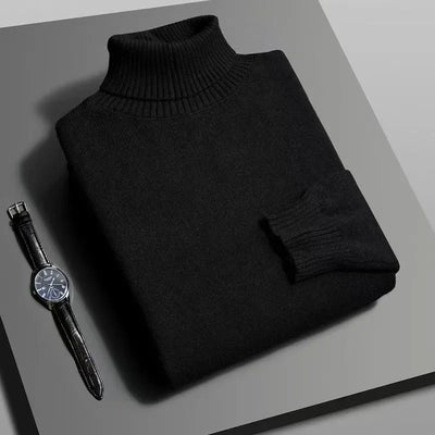Autumn Mens High Quality Knitted Turtleneck Sweater Slim Fit Long Sleeve Anti-pilling Pullover Solid Color Trend Men Streetwea - Smarsty