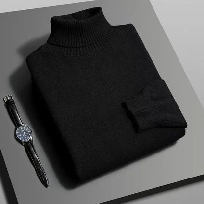 Autumn Mens High Quality Knitted Turtleneck Sweater Slim Fit Long Sleeve Anti-pilling Pullover Solid Color Trend Men Streetwea - Smarsty