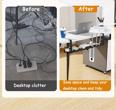 Telescopic Under Table Storage Rack Metal Cable Management Tray Home Office Desk Wire Organizer No Punching Storage Accessories by Smarsty