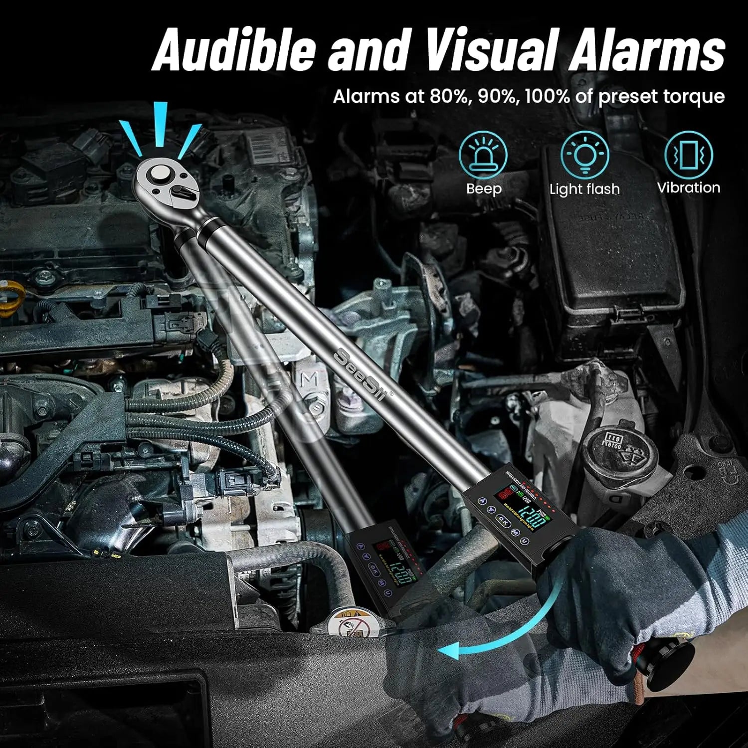 Seesii Digital Torque Wrench 1/2" Drive 340N.m 2% Torque Accuracy Electric Torque Wrench with 3 Adjustable Modes for Car Care