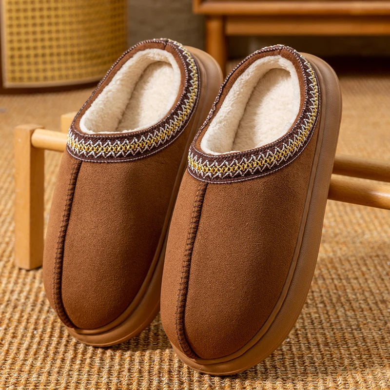 Men's Plush Fleece Lined Slippers Winter Warm House Shoes with Thick EVA Sole for Indoor/Outdoor Use Cozy Non-Slip Home Footwear - Smarsty