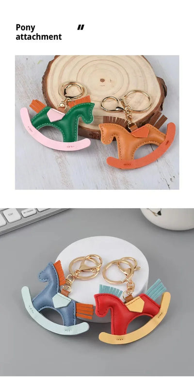 Women's Bag Charm Decoration Cartoon Rocking Wooden Horse Women's Leather Charm Bag Charm Key Chain Cute Bag Accessories Gifts - Smarsty