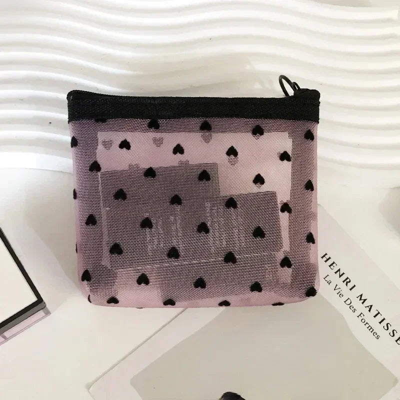 Heart Shaped Nylon Mesh Cosmetic Bag Zipper Organizer - Smarsty
