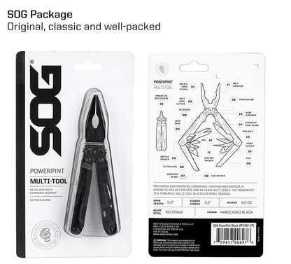 SOG PowerPint 18-in-1 Tactical Multi-Tool with Folding Pliers & Knife - EDC Pocket Gear for Outdoor, Hiking, Camping Survival