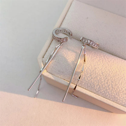 Zircon C Shape Long Tassel Ear Cuffs No Piercing Earrings - Smarsty