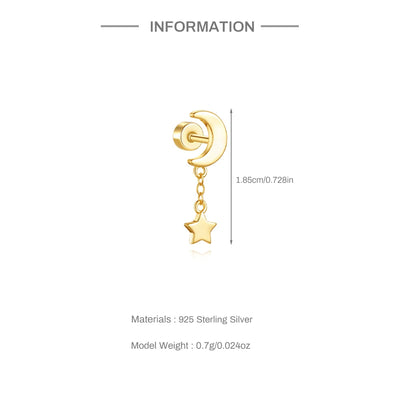 925 Silver Star Moon Zircon Stud Earrings Hypoallergenic - Smarsty