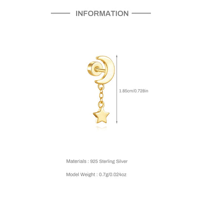 925 Silver Star Moon Zircon Stud Earrings Hypoallergenic - Smarsty