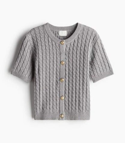 Trendix Women Winter Knit Cardigan Winter Street Fashion Patchwork Ribbed Short Sleeve Sweater Autumn Commute Knitwear Crop Top - Smarsty