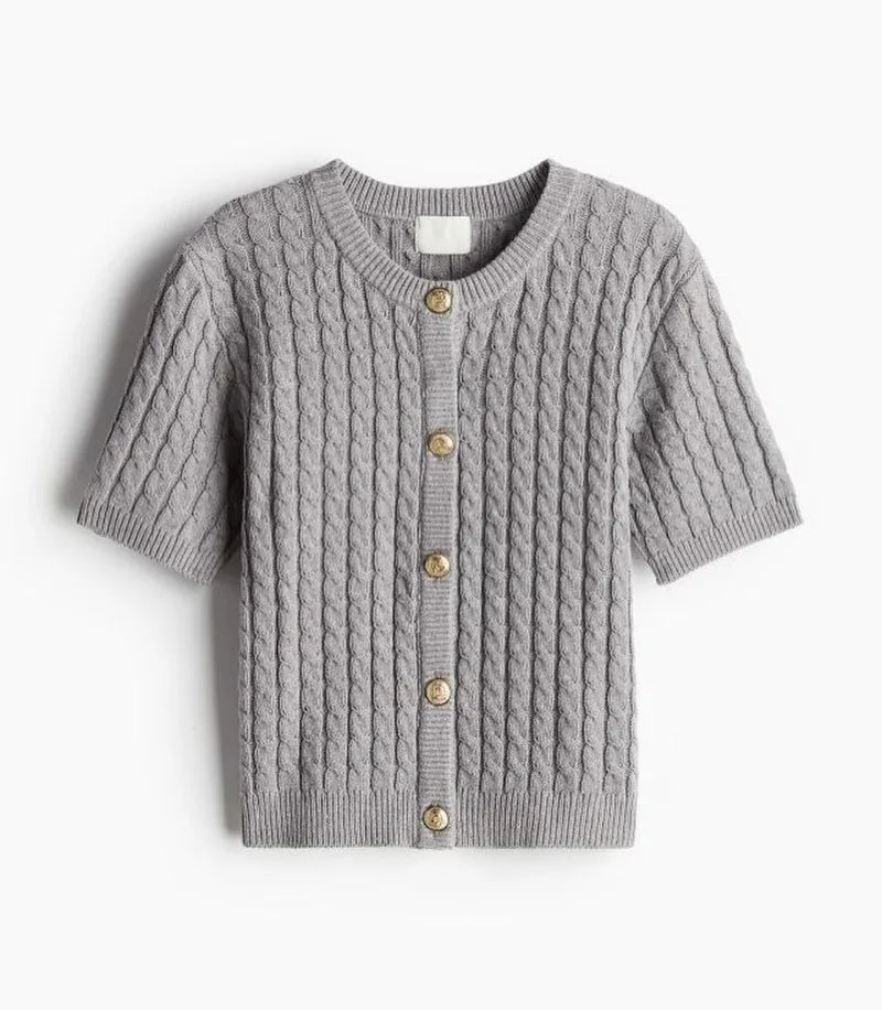Trendix Women Winter Knit Cardigan Winter Street Fashion Patchwork Ribbed Short Sleeve Sweater Autumn Commute Knitwear Crop Top - Smarsty