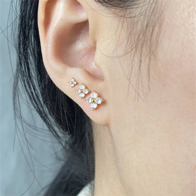 Minimalist Flower Stud Earrings Gold Cubic Zirconia - Smarsty