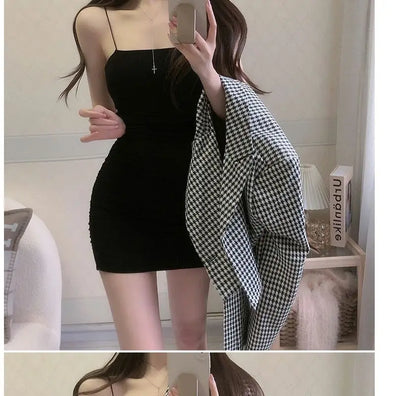 Elegant Solid Sling Sleeveless Type A Sheath Mini Short Dresses Summer New Sexy Slim Slimming Arm Covering Dresses - Smarsty
