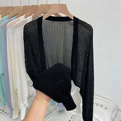 Fashion Thin Solid Color Ice Silk Sunscreen Cardigan Sunscreen Clothing For Women Girls Casual Summer Long Sleeve Short Coat
