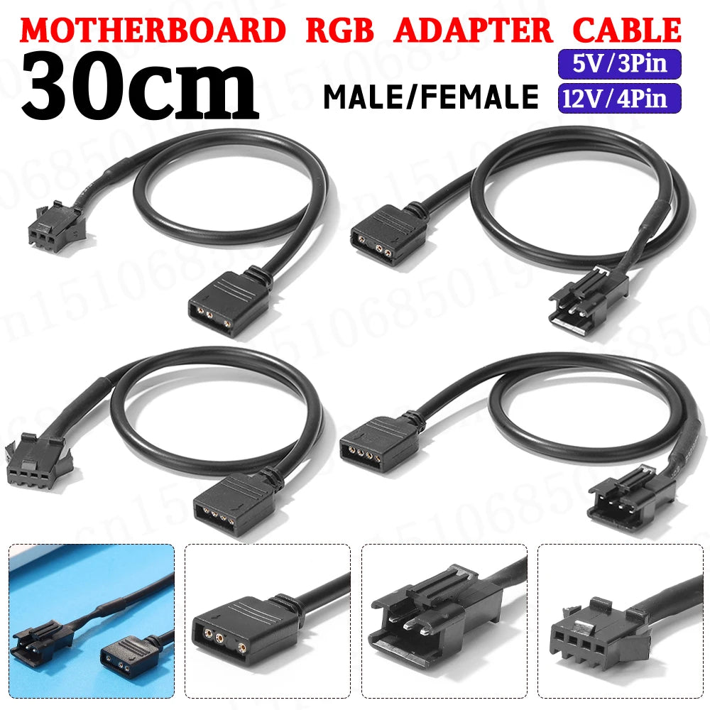 1/2PCS 5V 3 Pin / 12V 4 Pin 30cm Motherboard RGB Adapter Conversion Cable for PC Computer LED Light Strip SM Wire Line