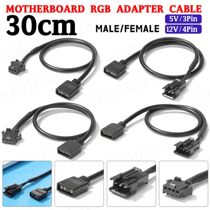 1/2PCS 5V 3 Pin / 12V 4 Pin 30cm Motherboard RGB Adapter Conversion Cable for PC Computer LED Light Strip SM Wire Line