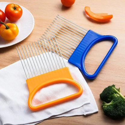 1PC-Stainless steel heart-shaped onion fork kitchen vegetable fruit clip potato needle slicing auxiliary tool