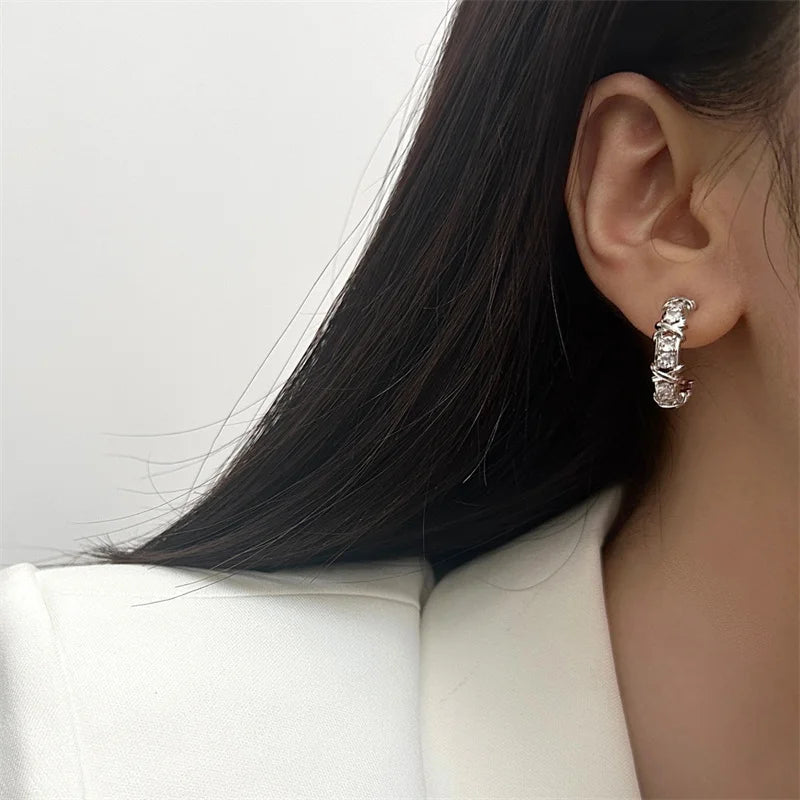 Vintage CC Stud Earrings Cubic Zirconia Korean Style Gift - Smarsty