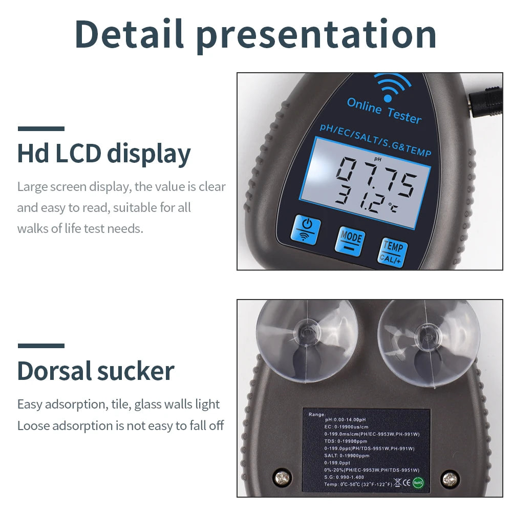 Tuya WiFi 5 in 1 Water Quality Monitor for Aquariums - Smarsty