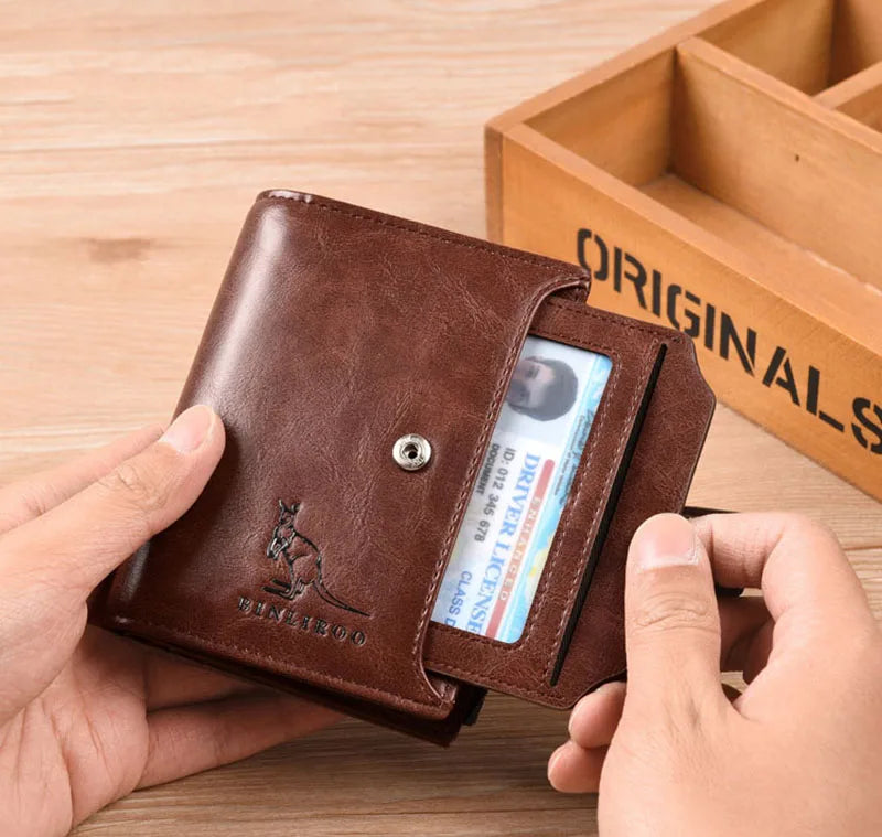 Leather Men's Wallet Luxury Short RFID Card Holder for Men Zipper Coin Purse Portable Male Wallets Billfold - Smarsty