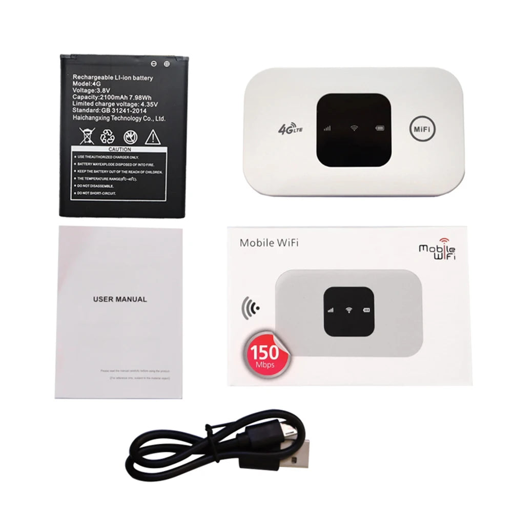 2100mAh Wireless Modem 4G Pocket WiFi Router Portable Mobile Hotspot with SIM Card Slot Wide Coverage 4G Wireless Router