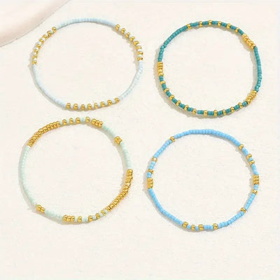Turquoise Seedbeads Stretch Bracelet Set for Women - Smarsty