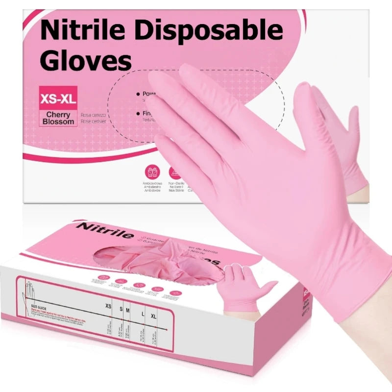 20/50/100PCS Pink Nitrile Disposable Gloves 3.5mil Latex Free Household Cleaning Gloves for Food Pre Tattoo Beauty Esthetician - Smarsty