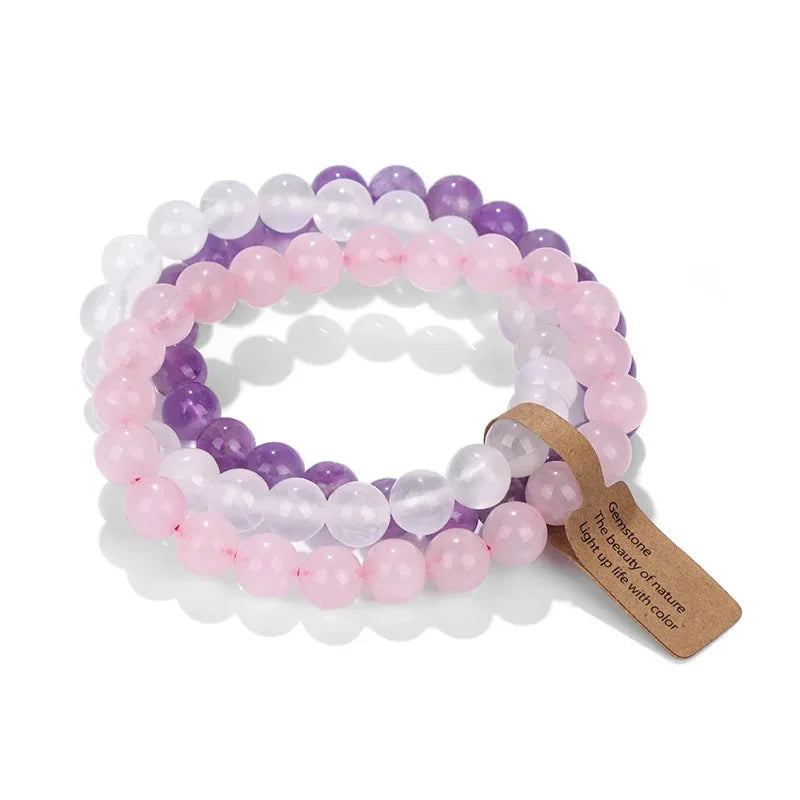 Natural Amethyst Crystal Beads Women's Bracelet Multi Layered Design - Smarsty