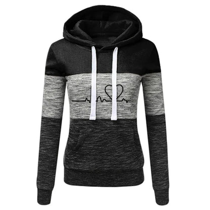 Autumn Winter Warm Women's Fleece Long Sleeve Hoodie Fashion Slim Fit Sweatshirt Ladies Casual Color Matching Outdoors Pullover
