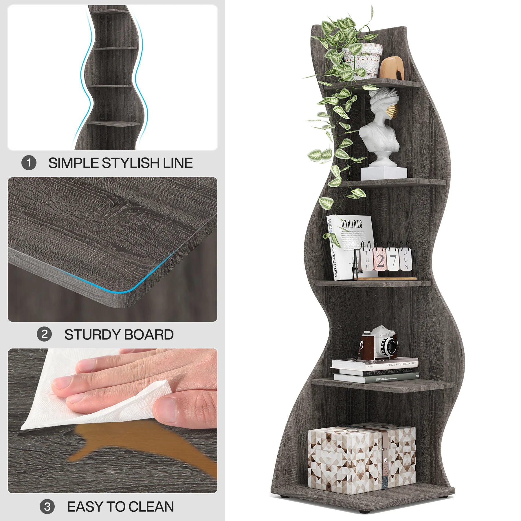 Tribesigns Corner Shelf, Modern 5-Tier Wall Corner Bookshelf, Stylish Corner Small Bookcase Storage Rack Plant Stand