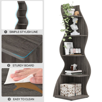 Tribesigns Corner Shelf, Modern 5-Tier Wall Corner Bookshelf, Stylish Corner Small Bookcase Storage Rack Plant Stand