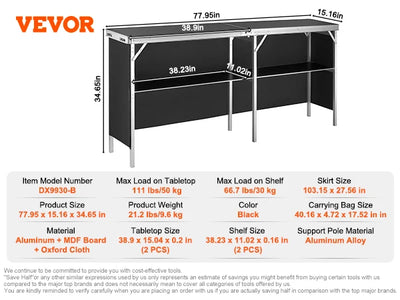 SucceBuy Folding Portable Bar Table Tradeshow Podium Table for Party Picnic Exhibition Include Carrying Case Storage Shelf Skirt - Smarsty
