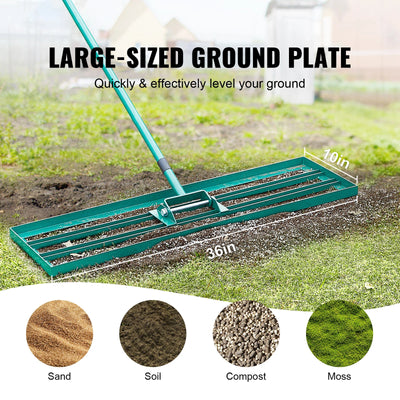 SucceBuy Lawn Leveling Rake 10x36/10x30/10x48inches Heavy-duty Lawn Leveler With Steel Extended Handle For Garden Golf Lawn Farm