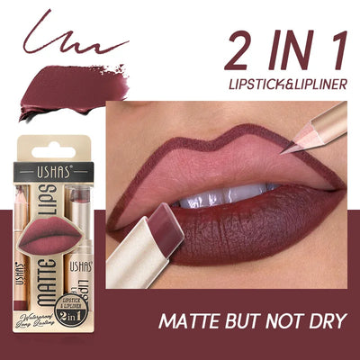 USHAS 12 Color Lip Liner and Lipstick Set Long Lasting Matte Finish - Smarsty