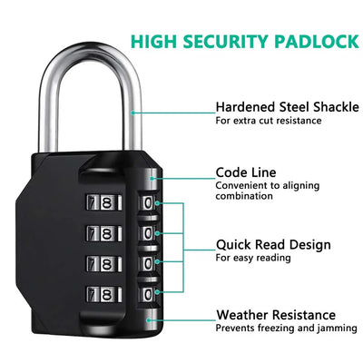 1pc Combination Lock Resettable 4 Digit Padlock with Combination Waterproof and Heavy Duty Combination Padlock Outdoor - Smarsty