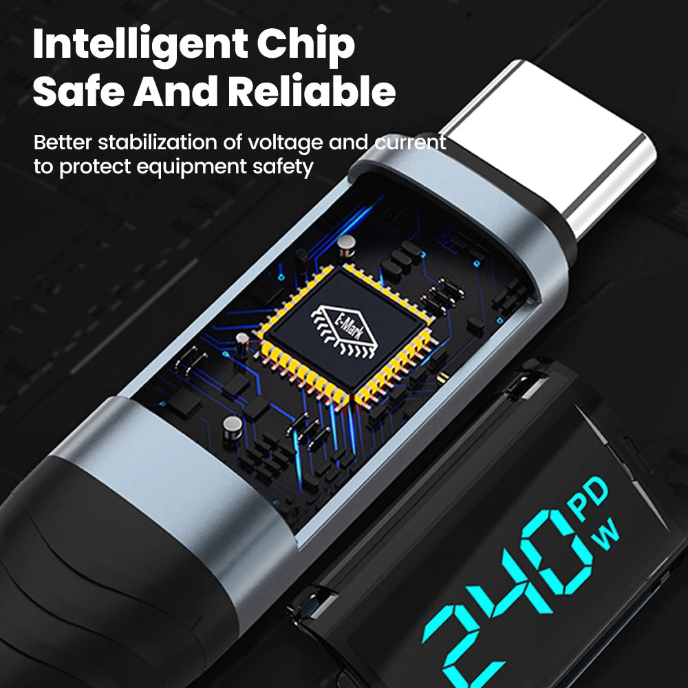 240W Type C to Type C Super Charge Digital Display Cable 0.5m-2m USB C Data Cable For Iphone 15 16 Samsung s24 s23 Huawei Xiaomi - Smarsty