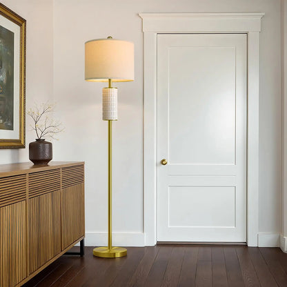 64" Modern Gold Ceramic Floor Lamp with Rotary Switch for Living Room Bedroom Reading Corner Home Office Nursery