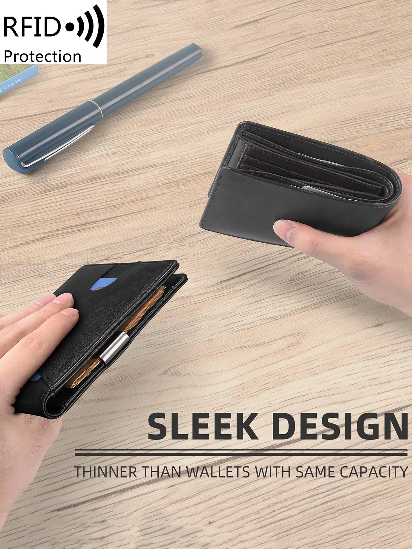 Minimalist men's wallet RFID anti-theft brush double fold cross front pocket portable card holder 12 card multifunctional wallet - Smarsty