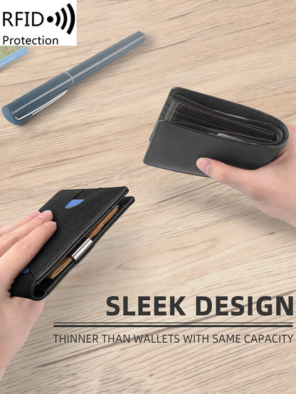 Minimalist men's wallet RFID anti-theft brush double fold cross front pocket portable card holder 12 card multifunctional wallet - Smarsty