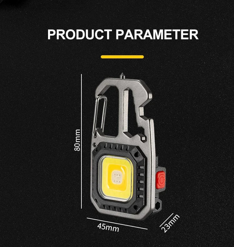 COB Keychain Work Light with Battery Display 8Mode Rechargeable High Lumens Portable LED Light for Camping Hiking Running by Smarsty