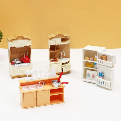 Dollhouse Furniture Kitchen Play Set Miniature Refrigerator 1:12 Mini Food Living Room Sofa Set Pretend Play Accessores Toy by Smarsty
