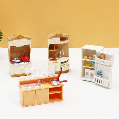 Dollhouse Furniture Kitchen Play Set Miniature Refrigerator 1:12 Mini Food Living Room Sofa Set Pretend Play Accessores Toy by Smarsty